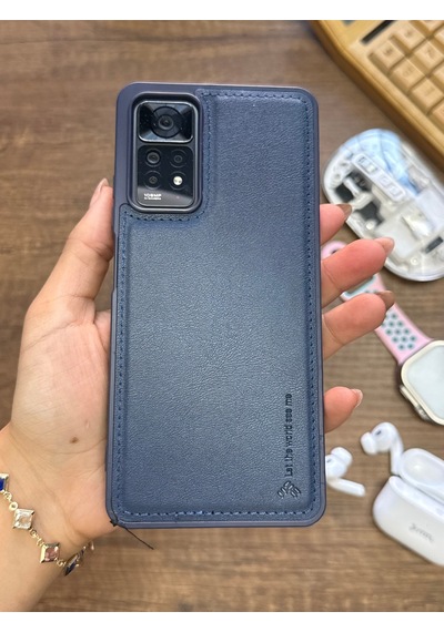 Redmi Note 11 Pro 4g Uyumlu Premium Deri Dokulu Darbelere Karşı Dayanıklı Nazal Silikon Kılıf Lacivert