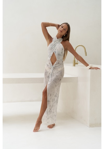 Mai Collection Mai Studios Co. Enonireh Dekolteli Bej Uzun Elbise Bej