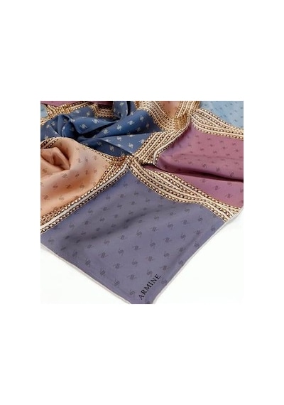 Armine İpek Eşarp Nostalji - 8113-03 Twill Mavi Pembe