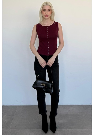Bordo Bisiklet Yaka Düğmeli Kadın Bluz Mg2638 bordo