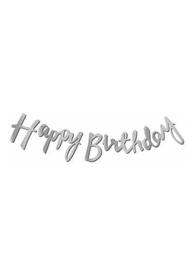 Kaligrafi Banner Gümüş Happy Birthday, 8979867897875675