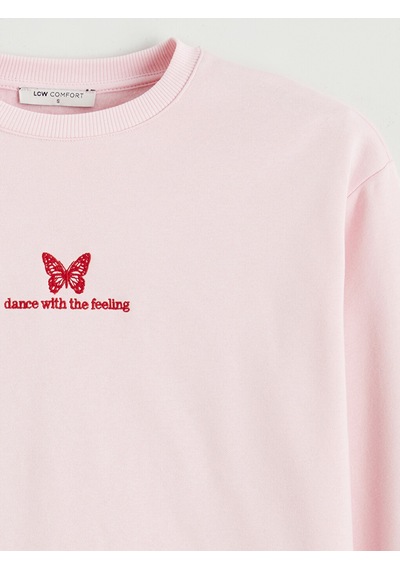 Lcw Comfort Pembe Nakışlı Oversize Kadın Kalın Sweatshirt