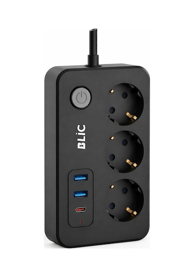 Blic Ftr-02 Akım Korumalı 3lü Grup Priz - 2500w, 20w Pd Usb-c Ve 2x Usb-a Hızlı Şarj, 2 Metre 0.2 M
