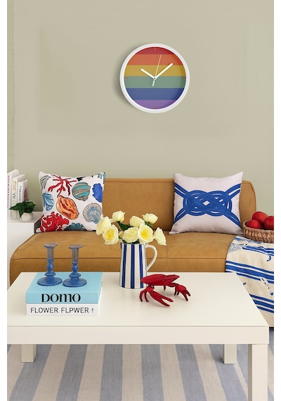 Renkli Çizgili Modern Tasarım Duvar Saati - 25cm - Önü Camlı Beyaz Kasa - Sessiz Mekanizma-jh0418 Beyaz