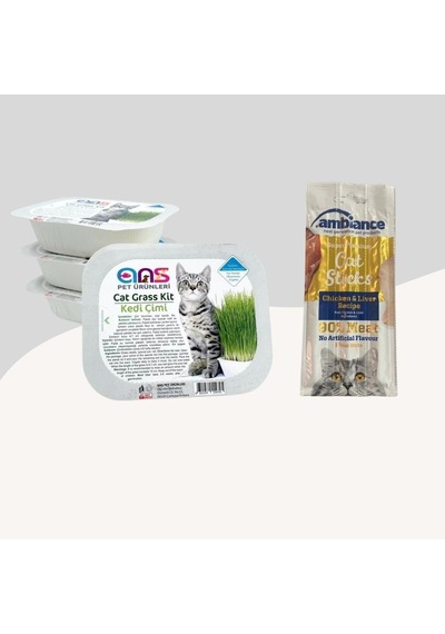 Ans Kedi Çimi + Tavuklu ve Ciğerli 3'lü Ödül Çubuğu