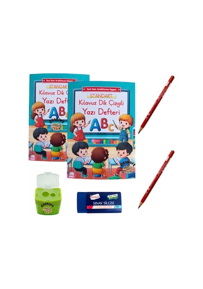 Yeni Müfredat Büyük Boy Klavuz Dik Çizgili Güzel Yazı Defteri Ve Jumbo İlk Kalemim Seti 48 Syf.