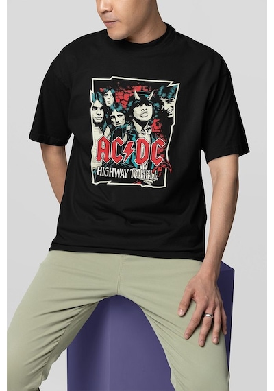 Müzik Grubu Rock Metal Highway To Hell Baskılı Unisex Tişört, Ove Siyah