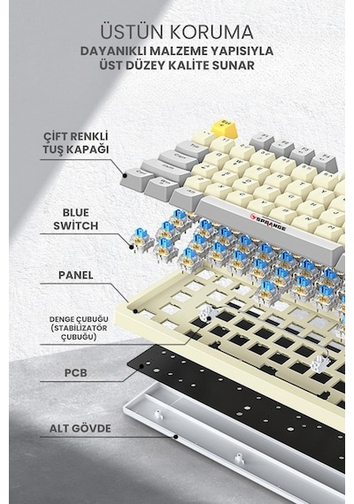 Mekanik Hisli Gaming Blue Switch Türkçe Q 9 Farklı Rgb Işıklı Beyaz Oyuncu Klavyesi