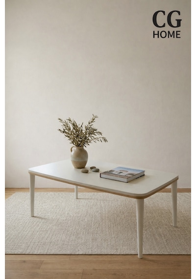 Ant Home Sahra Lüks Modern Lake Boya Orta Sehpa, Salon Sehpası, Gold Detaylı Ekru