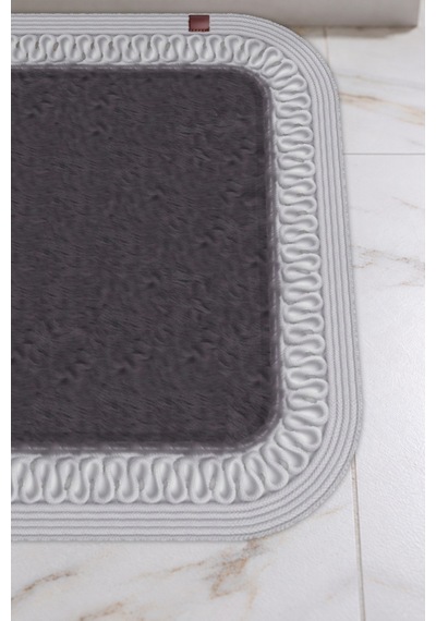 Banyo Paspası Takımı 70x110+50x70 Cm İç Trikot Antrasit Gri & Gümüş Gri