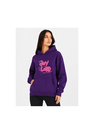 Herkesemoda Joy Lord Baskılı Kapüşonlu 2 İplik Şardonlu Sweatshirt Mor