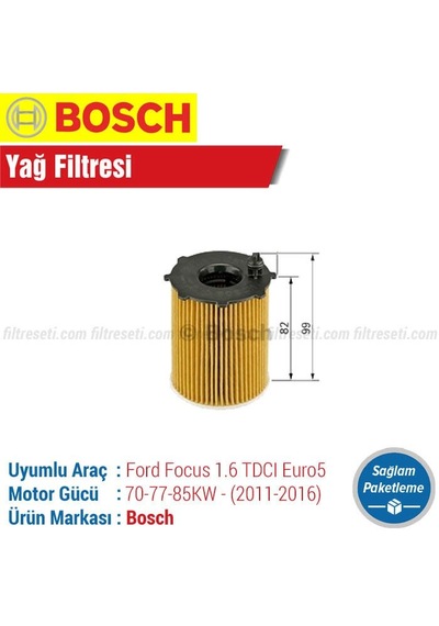 Ford Focus 1.6 Tdcı Bosch Yağ Filtresi E5 2011-2016