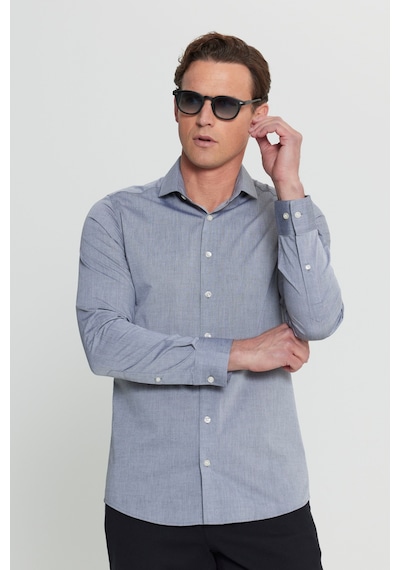 AC&Co / Altınyıldız Classics Erkek Sıyah Flamlı Slim Fit Dar Kesim Düğmeli Yaka Gömlek Siyah