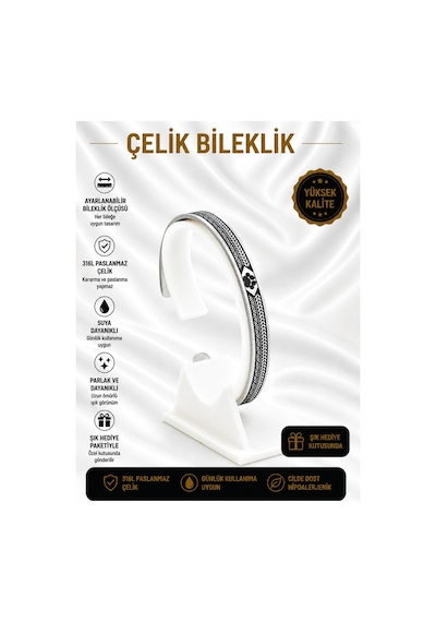 Çelik Bileklik Parlak Ve Paslanmaz Çelik Her Bileğe Uygun Ayarlanabilir En Çok Trend Olan Simgeli Bileklik Gümüş3
