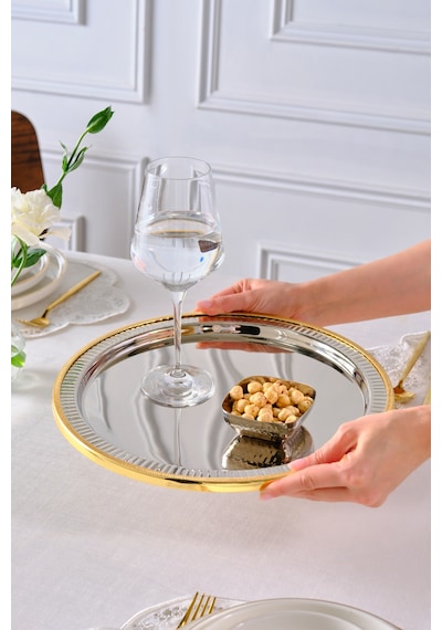 Karaca Ring Dekoratif Tepsi Supla Gold 33 Cm Altın