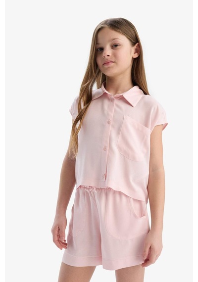 DeFacto Kız Çocuk Cropped Fit Pamuklu Kısa Kollu Gömlek D7644A825SMPN638