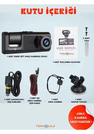 1080p Dash Cam Full Hd Araç İçi Kamera Ön Arka Ve İç Kayıt 3 Kamera Gece Görüşlü G Sensör Geniş Açı