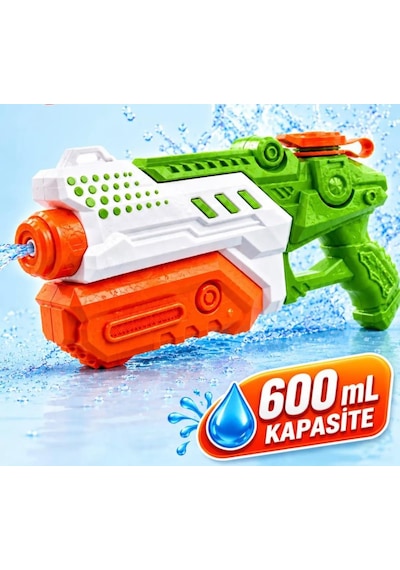 27 Cm Pompalı Büyük Su Tabancası - 600 Ml Su Kapasiteli Geniş Hazneli Yaz Oyuncağı Su Yeşil