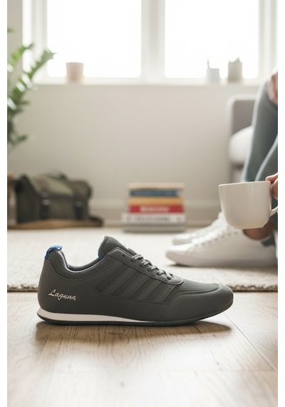 Enoch Erkek El Yazısı Detaylı Üçlü Şeritli Günlük Spor Ayakkabı Sneaker Füme