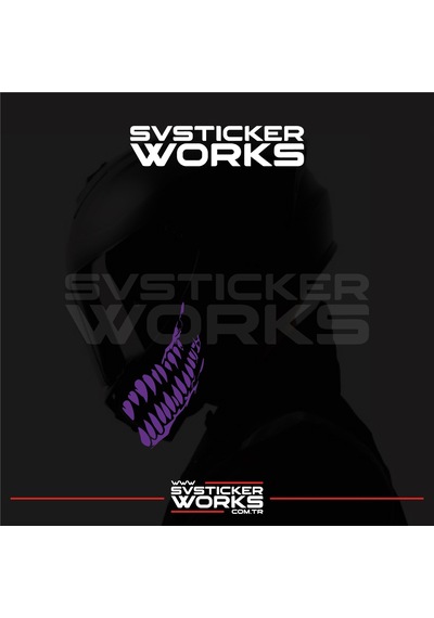 Ağız Diş Köpekbalığı Sticker Kask Vizör Sticker Tüm Kasklar Uyumlu 2 Adet Sağ Sol Mor