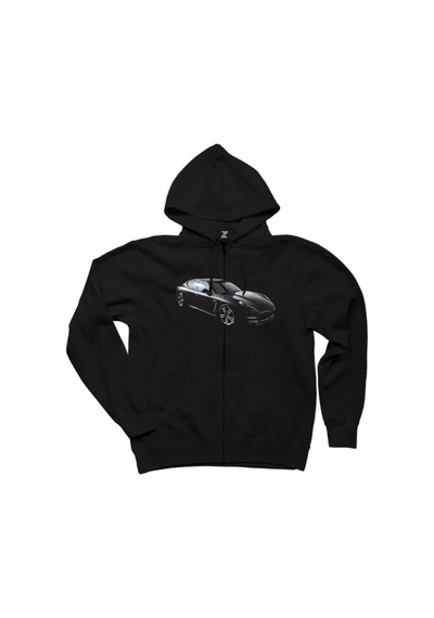 Porsche Panamera Siyah Fermuarlı Kapşonlu Sweatshirt Siyah