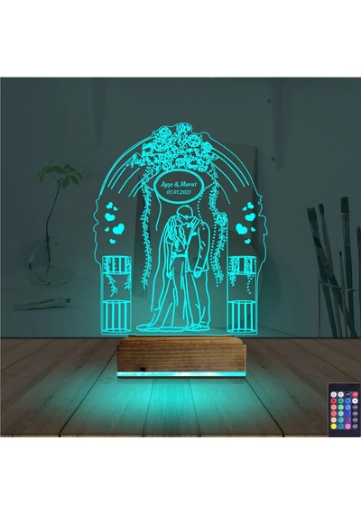 Luvivia Gelin Damat Yıldönümü Kişiye Özel 3d Lamba - Masa Gece Lambası Şeffaf
