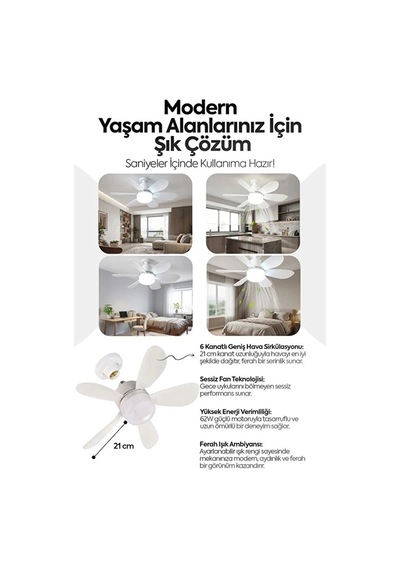 6 Kanatlı 3 Kademeli Led Aydınlatmalı Uzaktan Kumandalı Tavan Vantilatörü İtem0015ktavan1