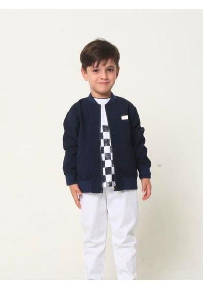 Erkek Çocuk Ceket T-shirt Pantolonlu Takım-14106 Lacivert
