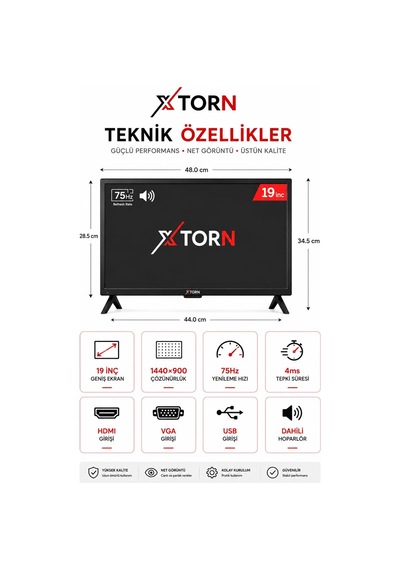 Torn 19" Sesli Uzaktan Kumandalı 75hz 5ms Hdmı Vga Geniş Ekran Monitör