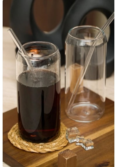 Heda Porselen Pipetli Isıya Dayanıklı Kutu Kola Şekilli Cam Bardak 2'li 420 ML