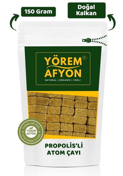 Yörem Afyon Gerçek Propolisli Atom Çayı, Glikozsuz Saf Pancar Şekerli 12 Kat Etkili Bitkisel Küp Çay 150gr.