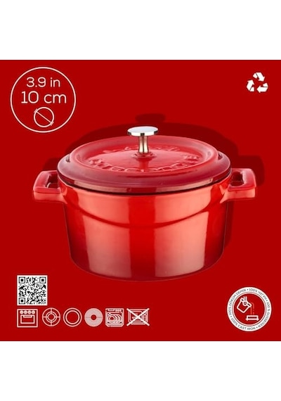 Lava Metal Döküm Mini Tencere, 10 Cm, 0.35 L Hacim, Kırmızı 16 Cm