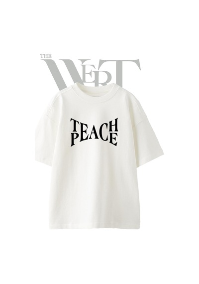 Thewert Teach Peace Tasarım Baskılı Ünisex Beyaz Oversize T-shirt