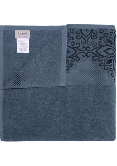 Pamuk Tekli Havlu Jakarlı Karna Home Klover - 70 X 140 Mavi