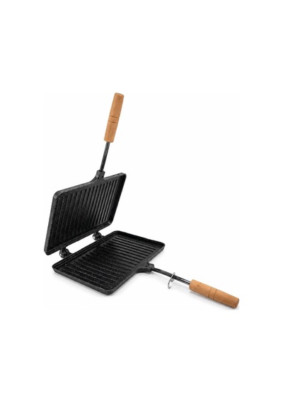 Madfox Grillpress Granit Döküm Çift Taraflı Tost & Izgara Tavası Siyah