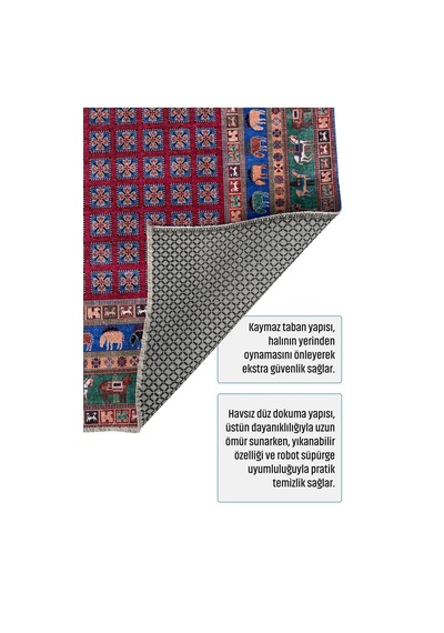 Dekoratif Halı Kaymaz Taban Leke Tutmaz Yıkanabilir Kilim Özel Ölçü Salon Halısı 3023-01 Çok Renkli