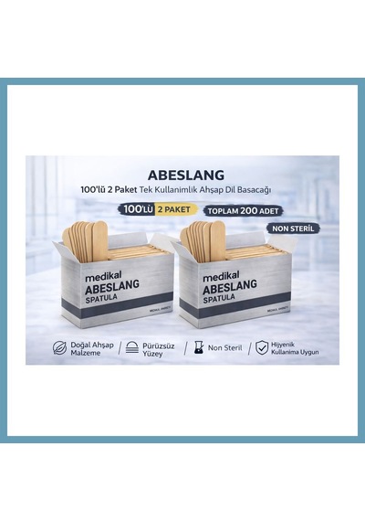 Bezos Abeslang 100'lü 2 Paket Tek Kullanımlık Ahşap Dil Basacağı Non Steril Medikal Spatula Toplam 200 Adet Mbt06
