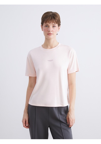 Lcw Comfort Pembe Bisiklet Yaka Baskılı Kadın Tişört
