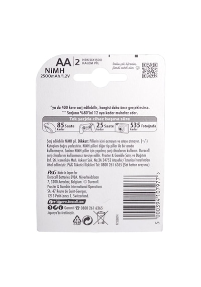 Duracell HR6/DX1500 2500 mAh AA Ni-MH Şarj Edilebilir Kalem Pil 2 x 2'li