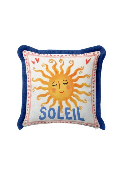 Bohem İtalyan Soleil Güneş Saçaklı Yastık Kılıfı - Retro Sarı Mavi Lacivert Püsküllü Kırlent Kılıfı Sessiz Atlas Serenat