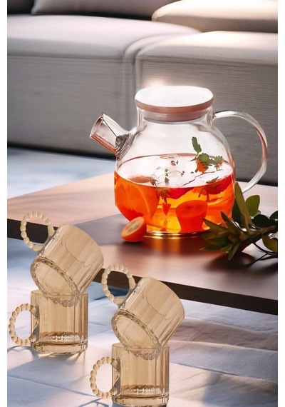 4 Kişilik Set Takım 1 Adet Cam Demlik 1000 Ml - 4 Fincan 250 Ml - Model 4 Diğer