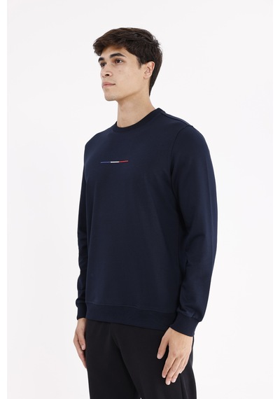 Rowinger Minimal Göğüs İşlemeli Rahat Kalıp Esnek Manşetli Mevsimlik Bisiklet Yaka Sweatshirt Navyblue