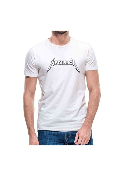 Metallica Logo Gölgeli Baskılı Beyaz Erkek Tshirt
