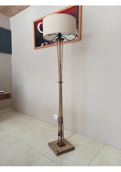 Ahşap Lambader Köşe Lambası Bej-Ceviz Renk