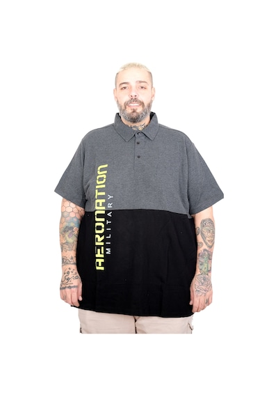 Mode Xl Büyük Beden Erkek Parçalı Polo Yaka T-shirt 25318 Antra Melanj Antrasit Melanj