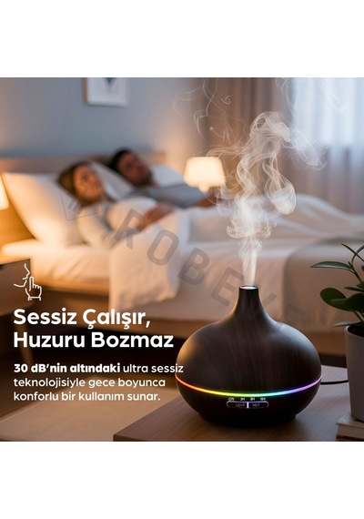 Robeve 550 Ml Otomatik Hava Nemlendirici Buhar Makinesi Oda Nemlendirici Aroma Difüzör Koyu Kahve