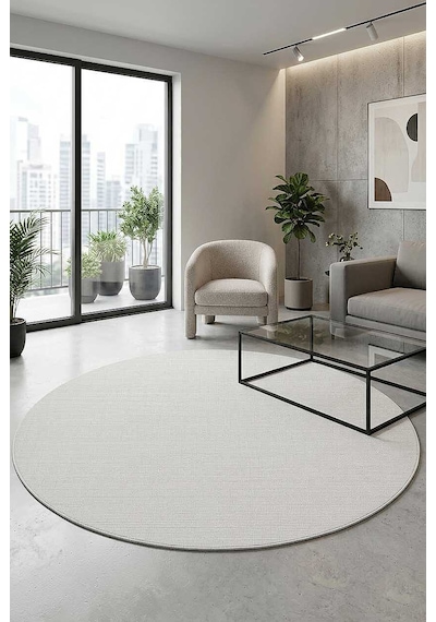 Puf Yumuşak Kabartmalı Sade Renk Milano Masaj Etkili Yuvarlak Halı Ml01 Krem