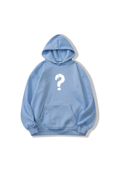 Startmore Mavi Unisex Kadın/erkek Soru Renkli Özel Baskılı Pamuklu Oversize Kapüşonlu