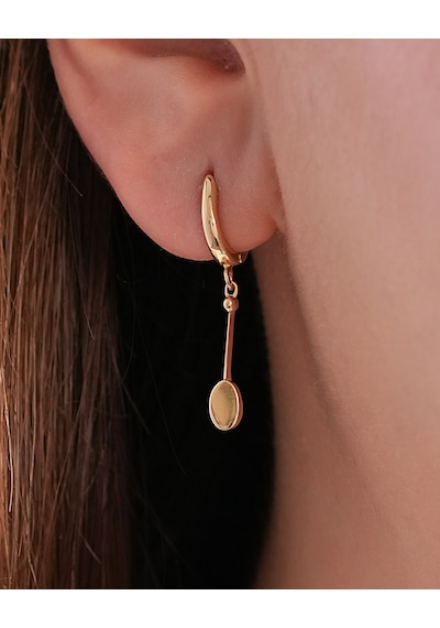 Debora Jewelry 14 Ayar Altın İnce Çubuk Detaylı Sallantılı Küpe