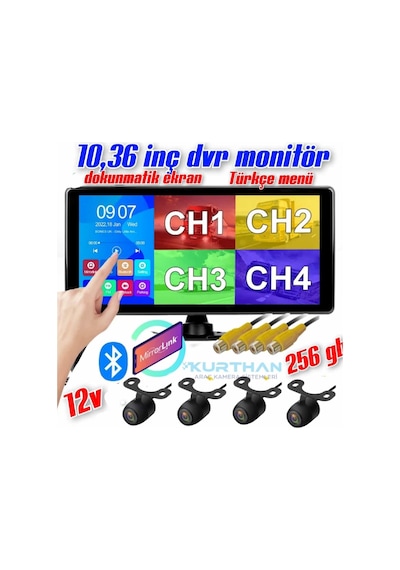 Dokunmatik Ekranlı Ahd 4 Kameralı Video Müzik Dvr Monitör